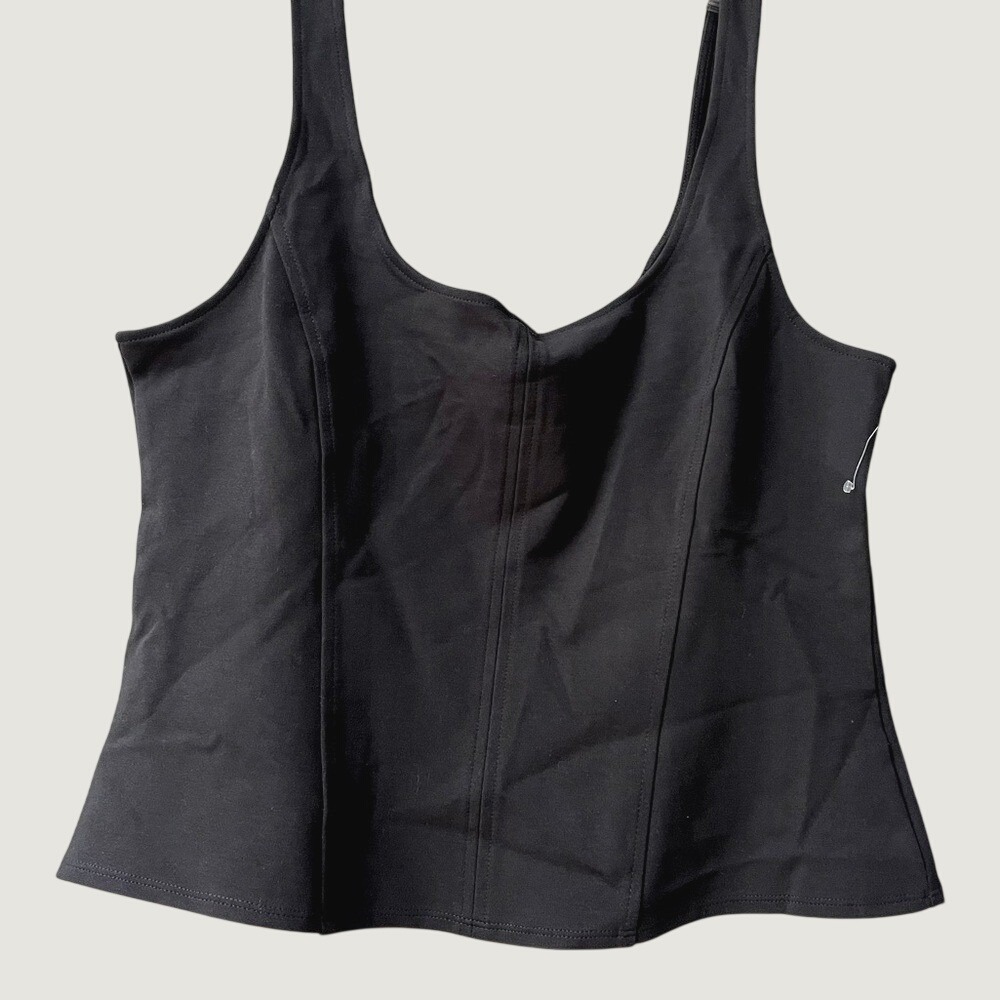 A New Day Womens Large Black Sleeveless Cropped Tank Top Stretchy Minimalist